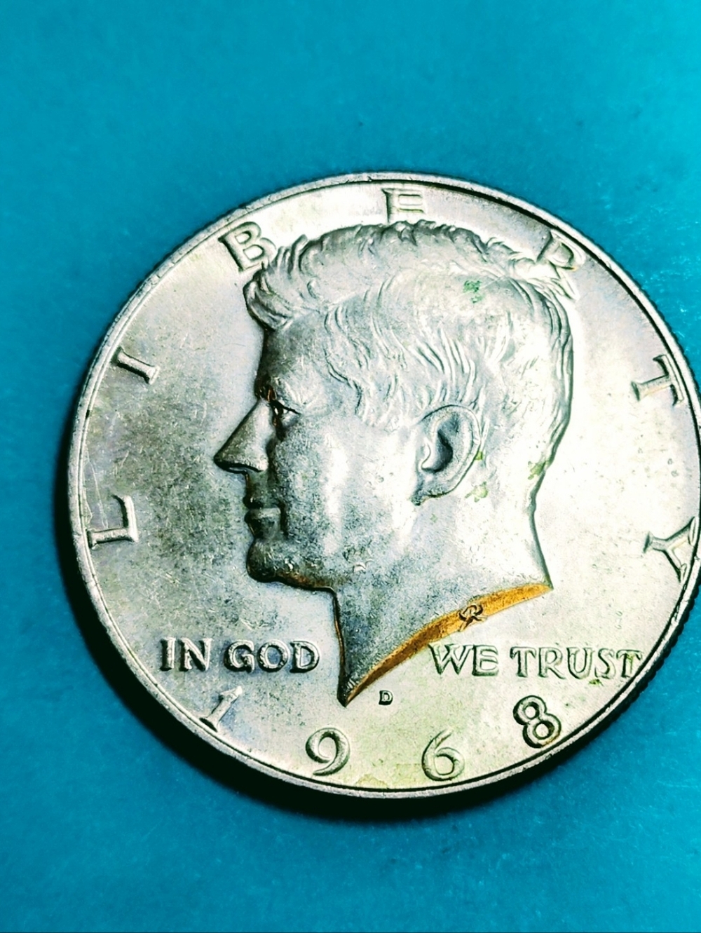 1968-D 40% Silver Kennedy Half Dollar In Very Good Circulated Condition.